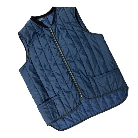 Vintage Vest Sears WorkN Leisure Quilted Nylon Blue Zip Up Pockets Retro 70s XL? - Picture 1 of 11